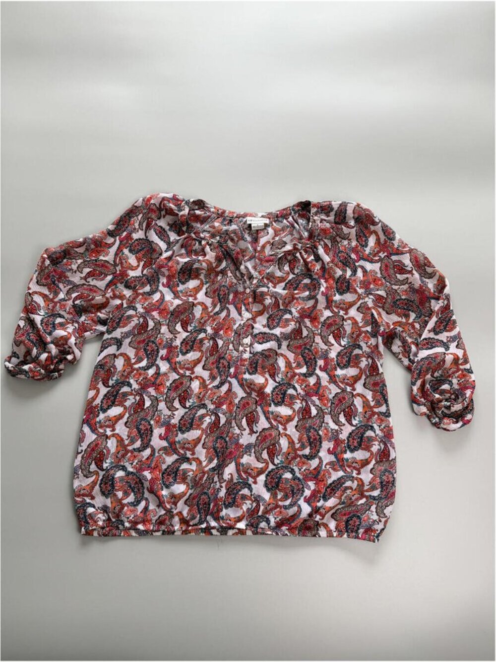 Liz Claiborne Paisley Blouse Womens Large Sheer Boho Peasant Top